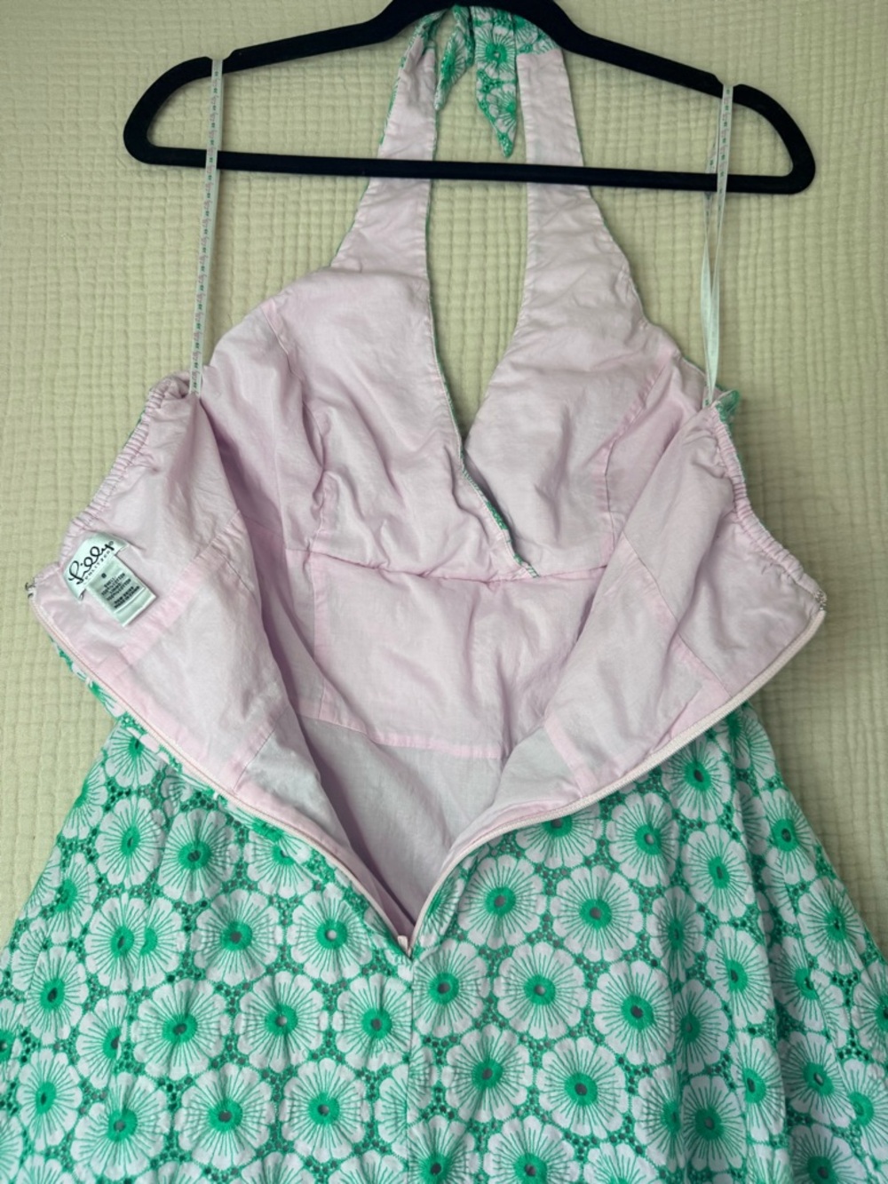 Lilly Pulitzer Halter Dress Size 8 Green White Floral Fit & Flare Cotton Summer - Picture 12 of 14
